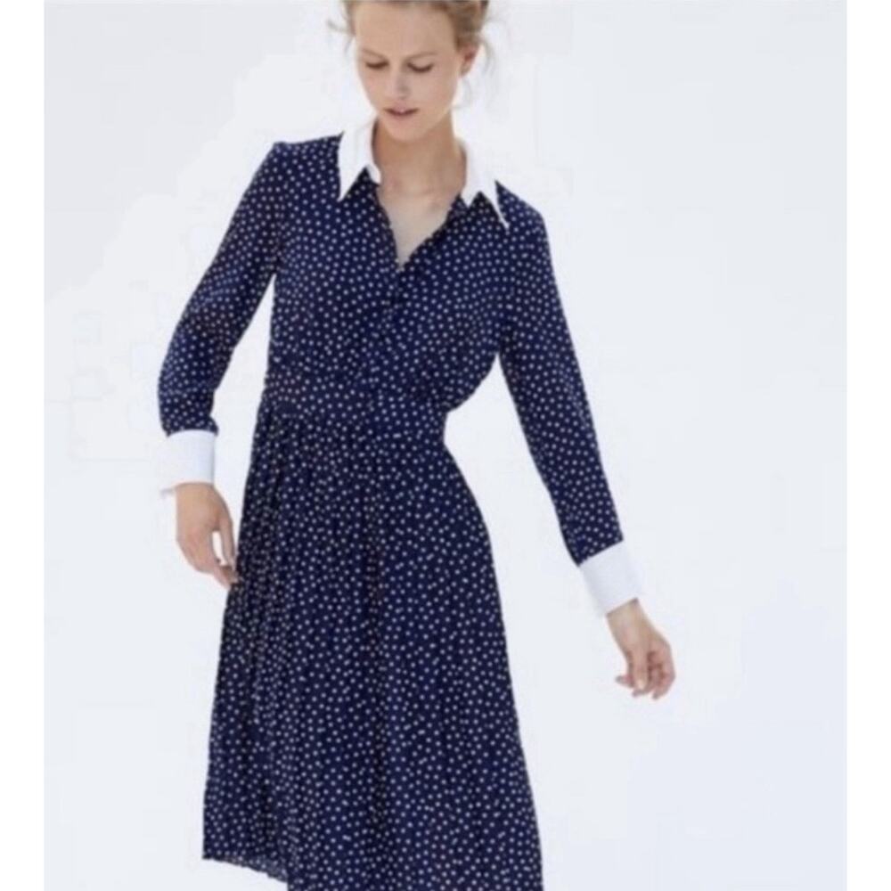ZARA Polka Dot Dress With Contrasting Collar & Cuffs Women's Size Small
